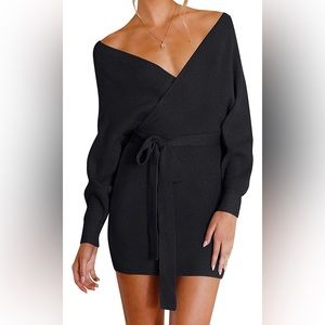 Black V Neck Sweat Dress L